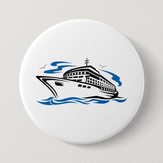 Kreuzfahrtschiff auf Seewellen Seefahrt Button (Vorderseite)