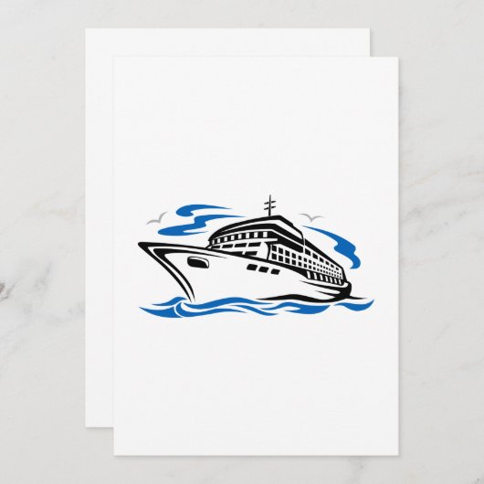 Kreuzfahrtschiff auf Seewellen Seefahrt Einladung (Vorne/Hinten)