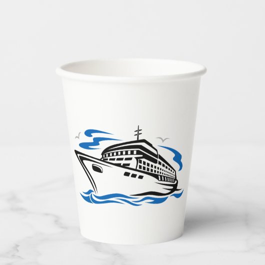 Kreuzfahrtschiff auf Seewellen Seefahrt Pappbecher (Vorderseite)