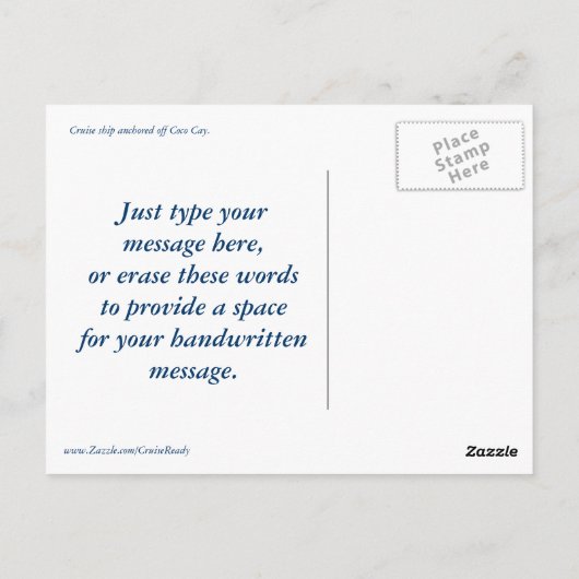 Kreuzfahrtschiff bei CocoCay Custom Postcard Postkarte (Rückseite)
