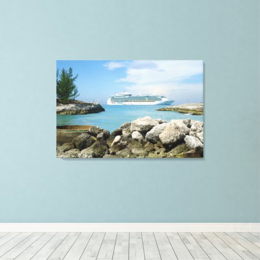 Kreuzfahrtschiff bei CocoCay Leinwanddruck (Insitu (Holzboden))