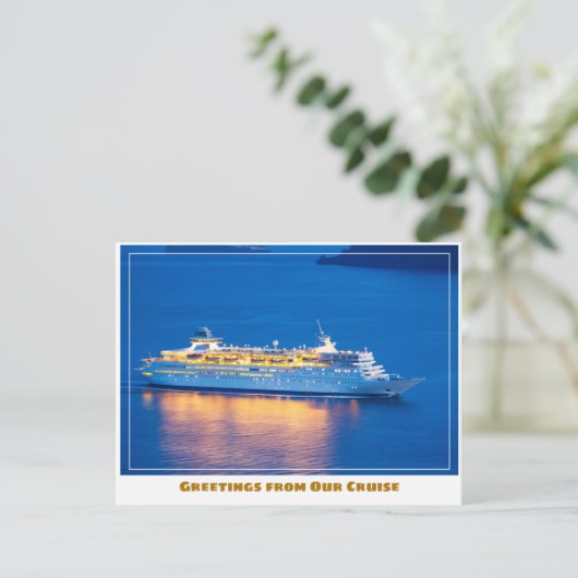 Kreuzfahrtschiff bei Sonnenuntergang Postkarte (Stehend Vorderseite)