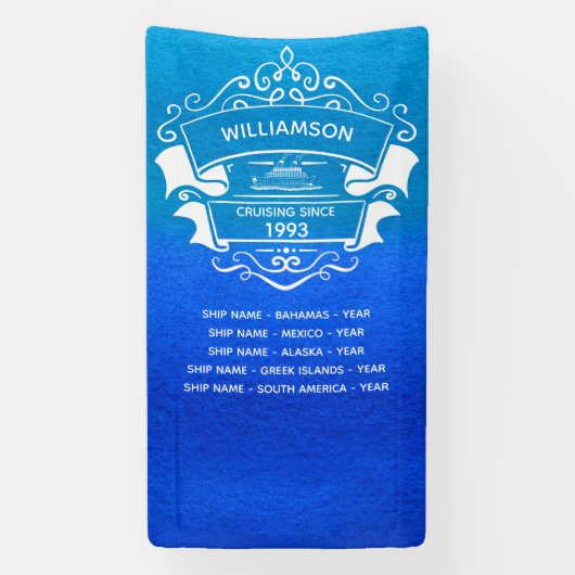 Kreuzfahrtschiff Blaue Reise Mit Monogramm Tür Banner (Vertikal)