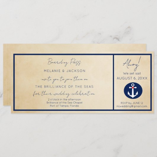 Kreuzfahrtschiff Boarding Hochzeit Einladung (Vorne/Hinten)