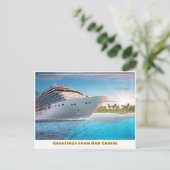 Kreuzfahrtschiff in der Nähe eines Strandes Postkarte (Stehend Vorderseite)