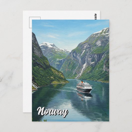 Kreuzfahrtschiff in Norwegen Fjord Postkarte (Vorne/Hinten)
