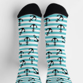 Kreuzfahrtschiff Nautic Blue White Stripes Anchors Socken (Oben)