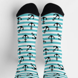 Kreuzfahrtschiff Nautic Blue White Stripes Anchors Socken