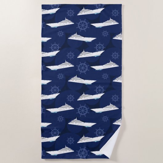 Kreuzfahrtschiff Nautical Blue White Muster Strandtuch (Vorderseite)
