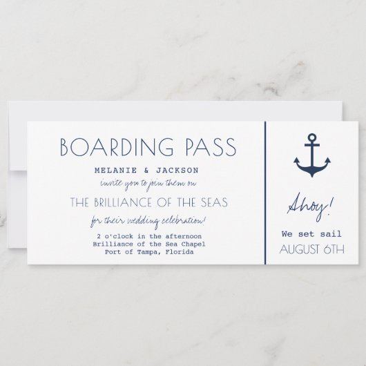 Kreuzfahrtschiff Nautical Boarding Pass Hochzeit Einladung (Vorderseite)