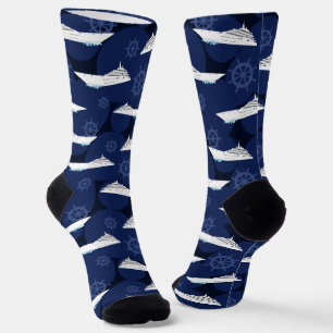 Kreuzfahrtschiff Navy Blue and White Sailing Socken