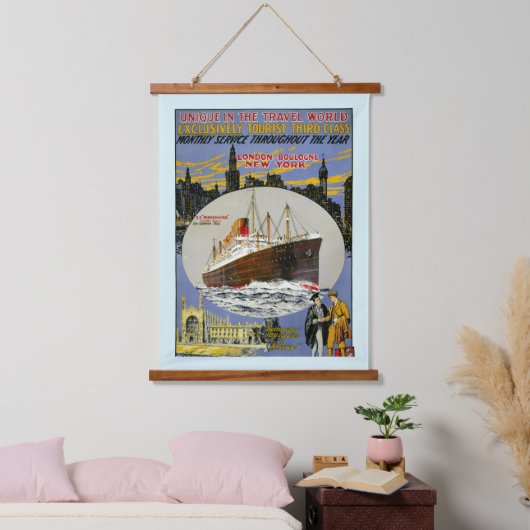 Kreuzfahrtschiff, New York Skyline & A London Stre Wandteppich Mit Holzrahmen (Schlafzimmer)