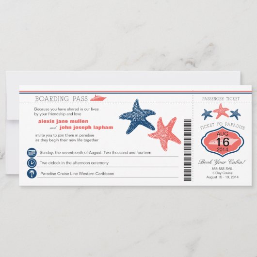 Kreuzfahrtschiff Starfish Boarding Hochzeit Einladung (Vorderseite)
