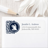 Kreuzfahrtschiff Theme Navy Damask Adressmarken (Insitu)