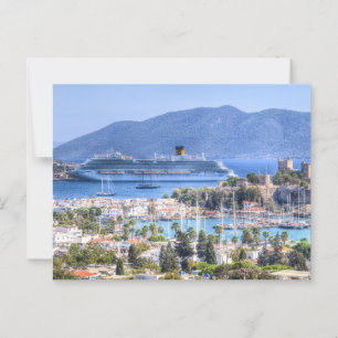 Kreuzfahrtschiff und Burg Bodrum Postkarte