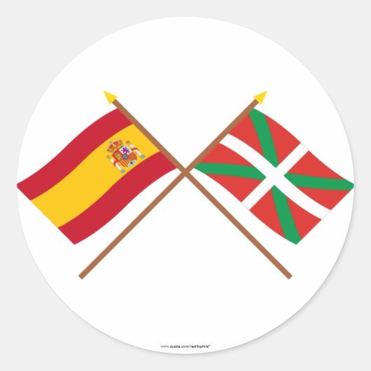 Kreuzflaggen Spaniens und País Vasco (Euskadi) Runder Aufkleber (Vorderseite)
