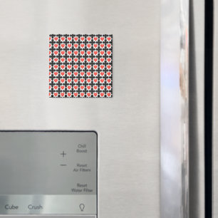 Kreuzförmiges Karomuster mit roten Herzen Magnet