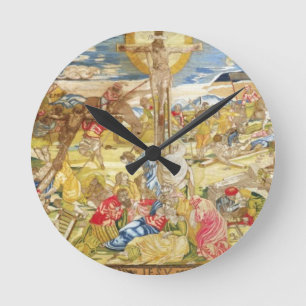 Kreuzigung, 1609 (Stickerei) Runde Wanduhr