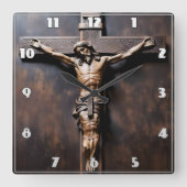 Kreuzigung Jesu auf dem Holzkreuz Quadratische Wanduhr (Vorderseite)
