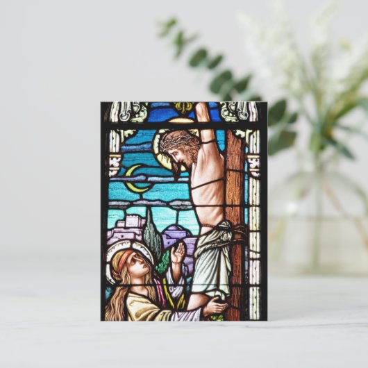 Kreuzigung Jesu - festgehaltenes Glasfenster Postkarte (Stehend Vorderseite)