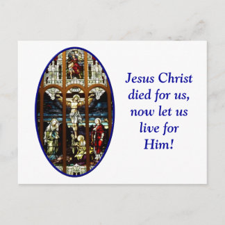Kreuzigung mit einem gefärbten Glasfenster Jesu Postkarte