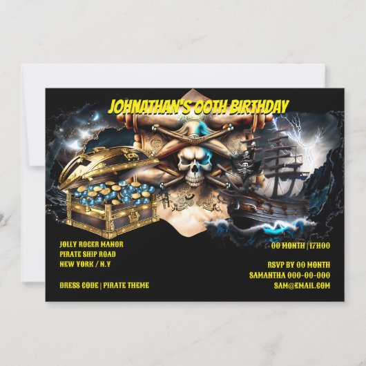 Kreuzknochen des Piratenschiffs Schatztruhe Einladung (Vorderseite)