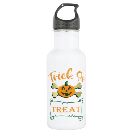 Kreuzknochen Halloween-Kürbis zu Trick oder zu Gas Edelstahlflasche (Vorderseite)