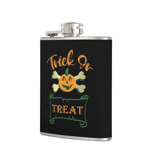 Kreuzknochen Halloween-Kürbis zu Trick oder zu Gas Flachmann (Links)