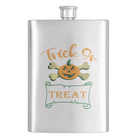 Kreuzknochen Halloween-Kürbis zu Trick oder zu Gas Flachmann (Vorderseite)