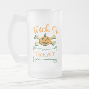 Kreuzknochen Halloween-Kürbis zu Trick oder zu Gas Mattglas Bierglas