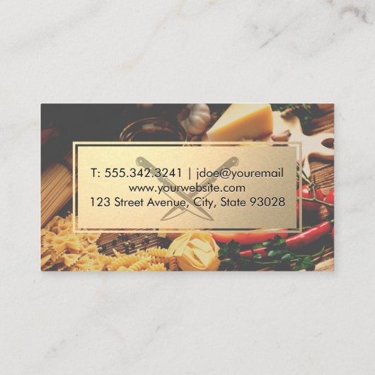 Kreuzmesser | Gold Metallic | Lebensmittel in Tabe Visitenkarte (Rückseite)