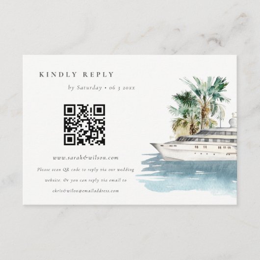Kreuzschiff Palm Seascape Hochzeit QR Code UAWG Begleitkarte (Vorderseite)