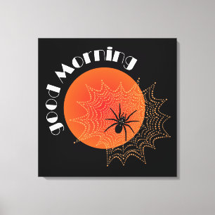 Kreuzspinne im Netz bei Sonnenaufgang Leinwand