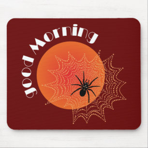 Kreuzspinne im Netz bei Sonnenaufgang Mousepad