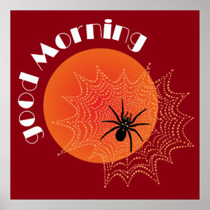 Kreuzspinne im Netz bei Sonnenaufgang Poster