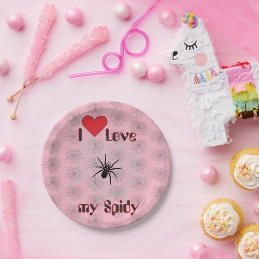 Kreuzspinne im Netz mit Tautropfen wie Perlen Pappteller (Party)