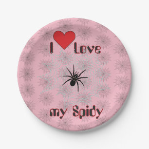 Kreuzspinne im Netz mit Tautropfen wie Perlen Pappteller