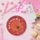 Kreuzspinne im Netz mit Tautropfen wie Perlen Pappteller (Party)