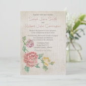 Kreuzstich-antike Hochzeits-Einladung Einladung (Stehend Vorderseite)