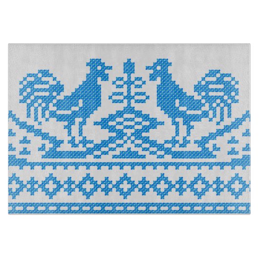 Kreuzstich-Design des Blue Rooster Schneidebrett (Vorderseite)