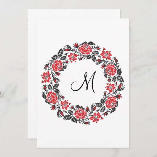 Kreuzstich-Rote Rosen Circle Monogram (Vorne/Hinten)