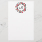Kreuzstich-Rote Rosen Circle Monogram Briefpapier (Vorderseite)