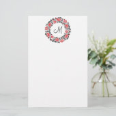 Kreuzstich-Rote Rosen Circle Monogram Briefpapier (Stehend Vorderseite)