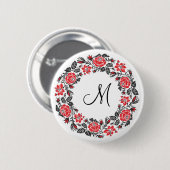 Kreuzstich-Rote Rosen Circle Monogram Button (Vorne & Hinten)