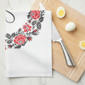 Kreuzstich-Rote Rosen Circle Monogram Geschirrtuch (Viertel Falte)