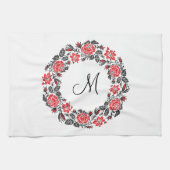 Kreuzstich-Rote Rosen Circle Monogram Geschirrtuch (Horizontal)