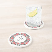 Kreuzstich-Rote Rosen Circle Monogram Getränkeuntersetzer (Seite)