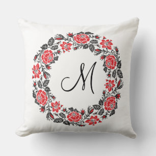 Kreuzstich-Rote Rosen Circle Monogram Kissen