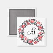 Kreuzstich-Rote Rosen Circle Monogram Magnet (Vorderseite/Rückseite)