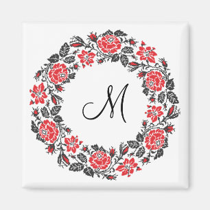 Kreuzstich-Rote Rosen Circle Monogram Magnet